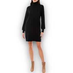 NEW WAYF Turtleneck Knit Sweater Dress Mini Length Balloon Sleeve Black Medium